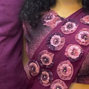 Purple Ready Made Saree with Blouse